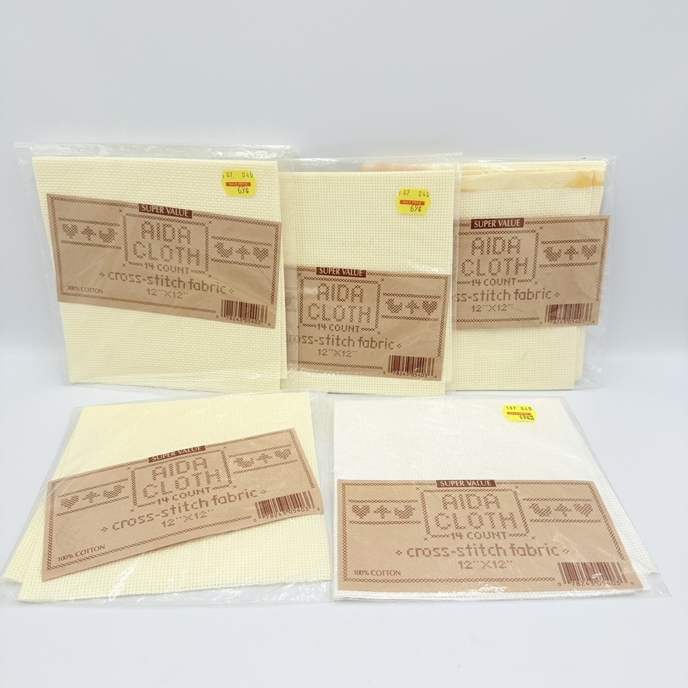 Lot Of 5 14 Count Aida Cloth Cross Stitch Fabric 12x12 White Ivory Cotton